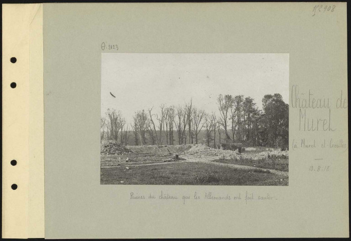 Château de Murel (à Murel-et-Crouttes). Ruines du château que les Allemands ont fait sauter