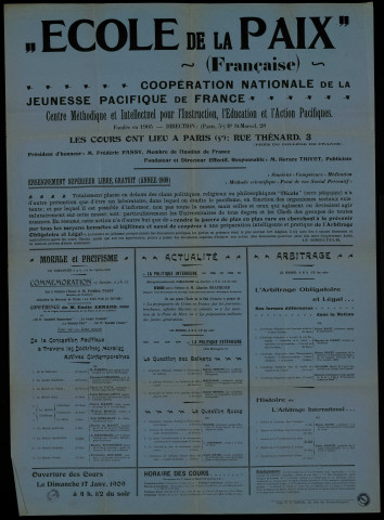"Ecole de la paix" Coopération nationale de la Jeunesse pacifique de France Actualité Arbitrage