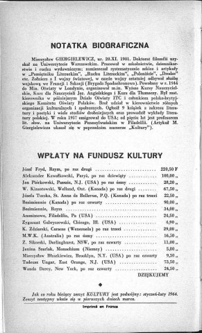 Kultura (1964, n°1 - n°12)  Sous-Titre : Szkice - Opowiadania - Sprawozdania  Autre titre : "La Culture". Revue mensuelle