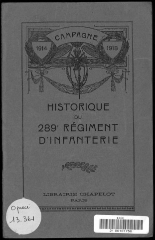 Historique du 289ème régiment d'infanterie