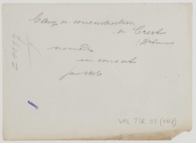 Camp de concentration de Crest (Drôme). Nomades. Un concert