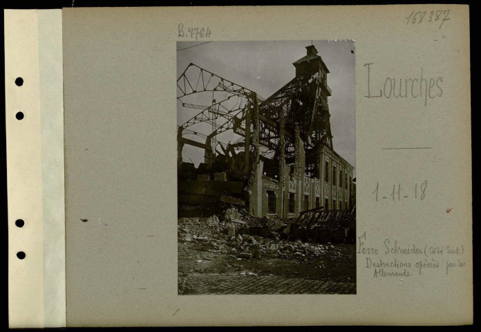 Lourches. Fosse Schneider (côté sud). Destructions opérées par les Allemands