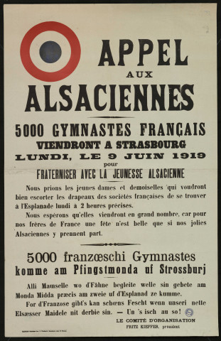 Appel aux Alsaciennes : 5000 gymnastes Français viendront à Strasbourg = 5000 franzoeschi gymnates komme am Pfingstmonda uf Strossburj