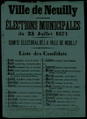 Élections municipales du 23 juillet 1871 : Liste des Candidats