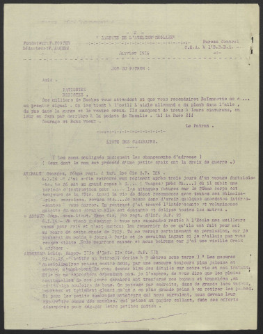 Gazette de l'atelier Deglane - Année 1916 fascicule 11-22 manque le n°12