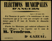 Elections municipales d'Angers : j'invite… leurs suffrages… à… M. Tendron : Dr. Gazeau