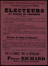 Élections législatives Canton de Vincennes : Pierre Richard Candidat Républicain Révisionniste