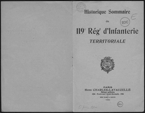 Historique du 119ème régiment territorial d'infanterie