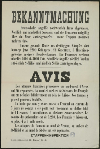 Französische Angriffe nordwestlich Arras abgewiesen = Les attaques françaises prononcées au nord-ouest d'Arras ont été repoussées