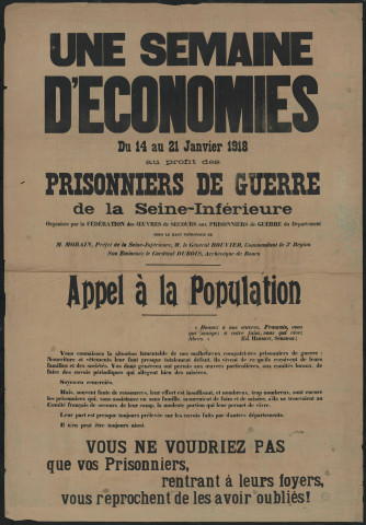 Une semaine d'économies ... au profit des prisonniers de guerre de la Seine-Inférieure