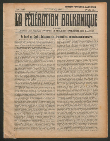 Mai 1930 - La Fédération balkanique