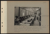 Suresnes. Usines de la société d'éclairage électrique. Fabrication d'obus. Atelier des gaines. Contrôle des têtes, corps et boulons des gaines sortant des machines