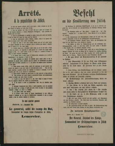 A la population de Jülich...amp; tous les habitants sont tenus de rester chez eux = An die Bevölkerung von Jülich...amp; Alle Einwohner müssen...amp; zu Hause bleiben