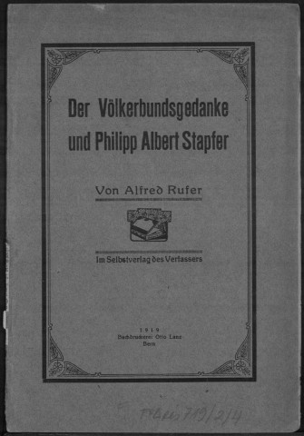 Der Völkerbundsgedanke und Philipp Albert Stapfer