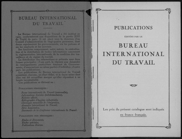 Société des Nations. Publications éditées par le Bureau international du travail