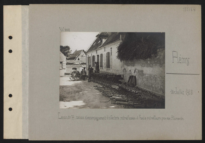 Rémy. Canon de 77. Canons d'accompagnement d'infanterie, mitrailleuses et fusils mitrailleurs pris aux Allemands