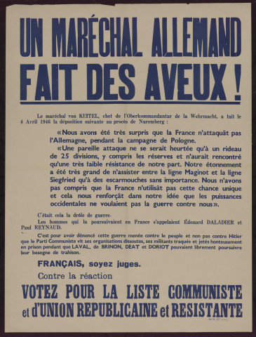 Un maréchal allemand fait des aveux ! … Botez pour la liste communiste et d'union républicaine et résistante