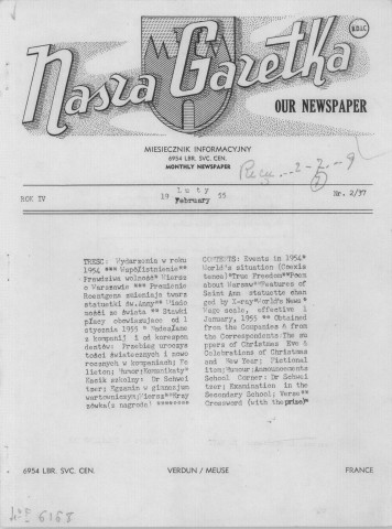 Nasza Gazeta (1955 : n°2-9)  Sous-Titre : Miesiecznik informacyjny  Autre titre : Our Newspaper