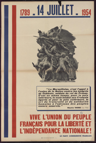 1789-14 juillet-1954 : vive l'union du peuple français pour la liberté et l'indépendance nationale !