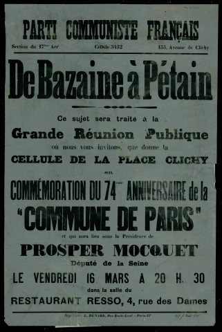De Bazaine à Pétain : commémoration du 74ème anniversaire de la Commune de Paris