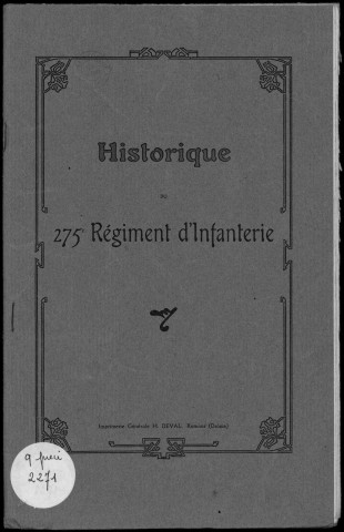 Historique du 275ème régiment d'infanterie