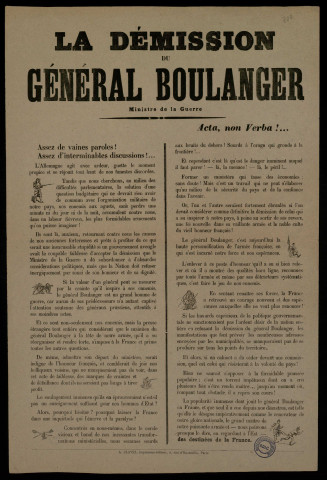 La démission du général Boulanger