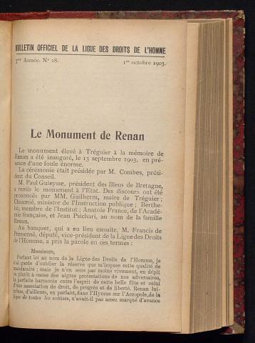 Octobre 1903 - Bulletin officiel de la Ligue des Droits de l'Homme