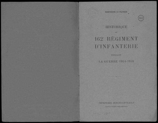 Historique du 162ème régiment d'infanterie