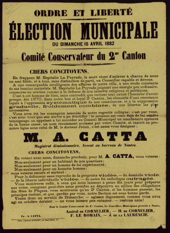 Élection Municipale Comité Conservateur du 2me Canton : A. Catta