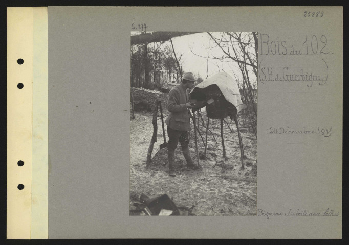 Bois du 102 (sud-est de Guerbigny). Bivouac : la boite aux lettres
