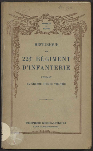 Historique du 226ème régiment d'infanterie