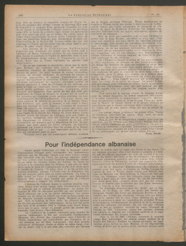 Décembre 1928 - La Fédération balkanique