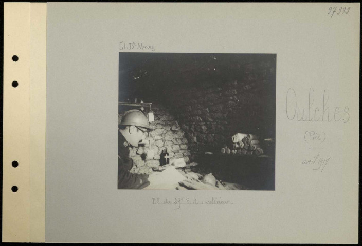 Oulches (près). Poste de secours du 29e régiment d'artillerie : intérieur