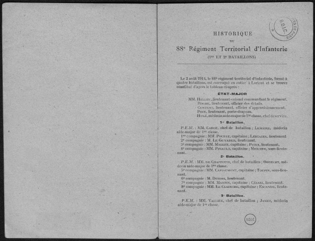 Historique du 88ème régiment territorial d'infanterie