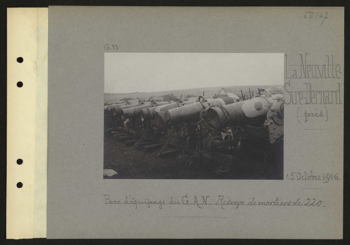 La Neuville-Sire-Bernard (près). Parc d'équipage du groupe d'armée du nord. Réserve de mortiers de 220