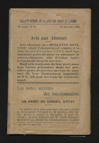 Décembre 1912 - Bulletin officiel de la Ligue des Droits de l'Homme