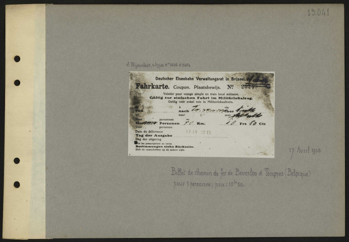 Billet de chemin de fer militaire allemand sur le réseau serbe