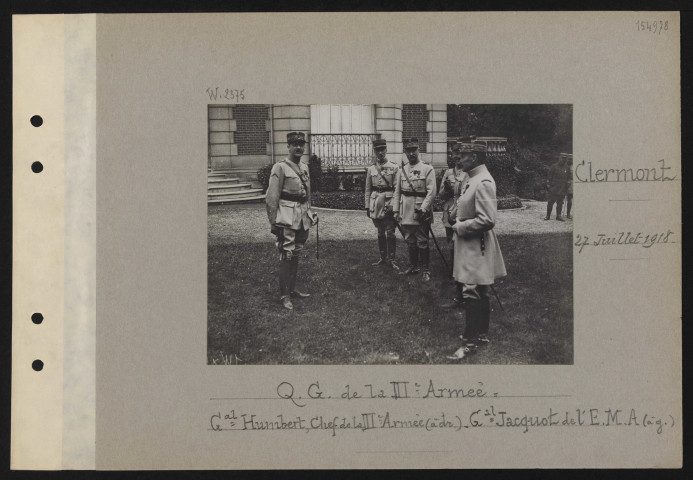 Clermont. QG de la troisième armée : général Humbert, chef de la troisième armée (à droite). Général Jacquot de l'EMA (à gauche)