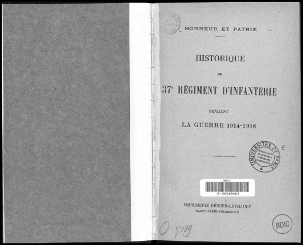 Historique du 37ème régiment d'infanterie