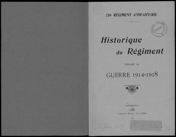 Historique du 216ème régiment d'infanterie