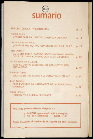 Tribuna obrera (1973 : n° 1). Sous-Titre : revista marxista para la clarificación política en las filas obreras