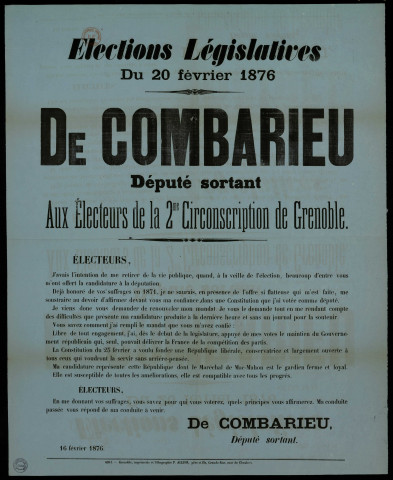 De Combarieu, député sortant, aux électeurs de la 2e circonscription de Grenoble