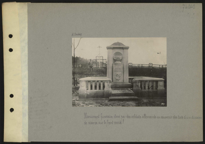 S.l. Monument funéraire élevé par des soldats allemands en souvenir des tués d'une division de réserve sur le front occidental