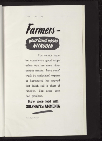 Farmers, your land needs nitrogen ! : grow more food with sulphate of ammonia