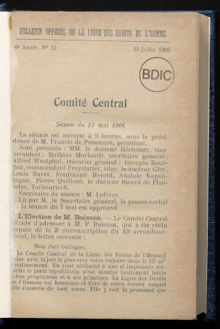 Juillet 1906 - Bulletin officiel de la Ligue des Droits de l'Homme