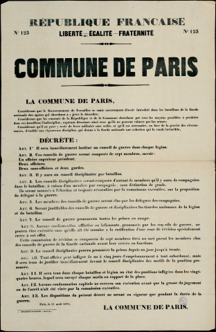 N°123. La Commune Décrète un conseil de guerre