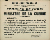 N°111. Aux gardes nationaux il est interdit de passer en armes sur la zone neutre qui entoure Paris