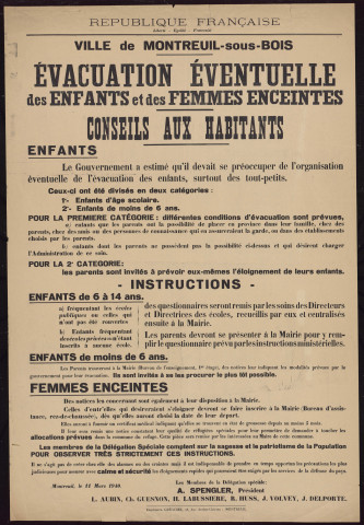 Evacuation éventuelle des enfants et des femmes enceintes