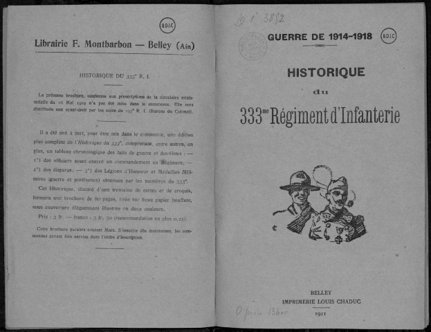 Historique du 333ème régiment d'infanterie