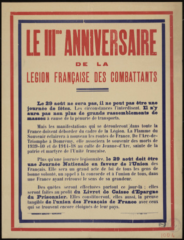 Le IIIme anniversaire de la Légion française des combattants